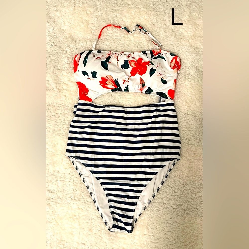 Cupshe floral & stripes cutout one piece